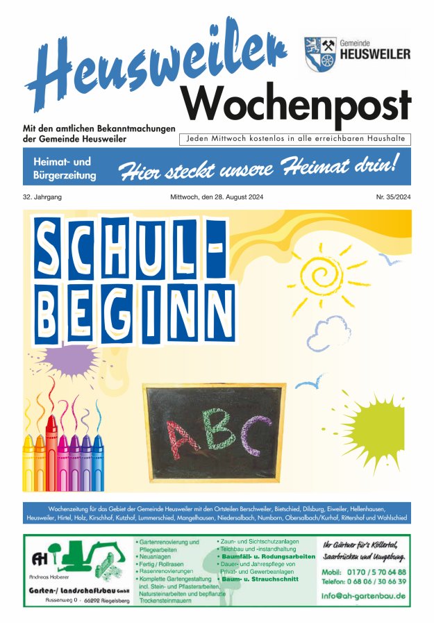 Heusweiler Wochenpost Titelblatt 35/2024