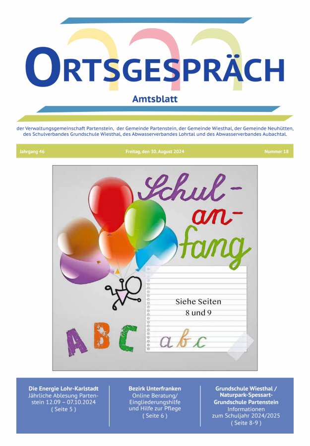 Ortsgespräch - Amtsblatt der VG Partenstein und ihrer Körperschaften Titelblatt 18/2024