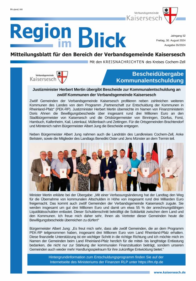 Region im Blick VG Kaisersesch Titelblatt 35/2024