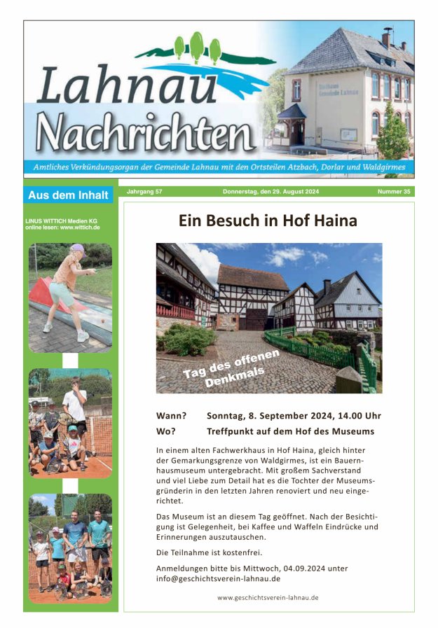Lahnau Nachrichten Titelblatt 35/2024