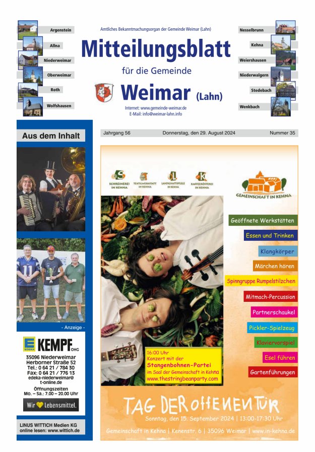 Mitteilungsblatt für die Gemeinde Weimar Titelblatt 35/2024