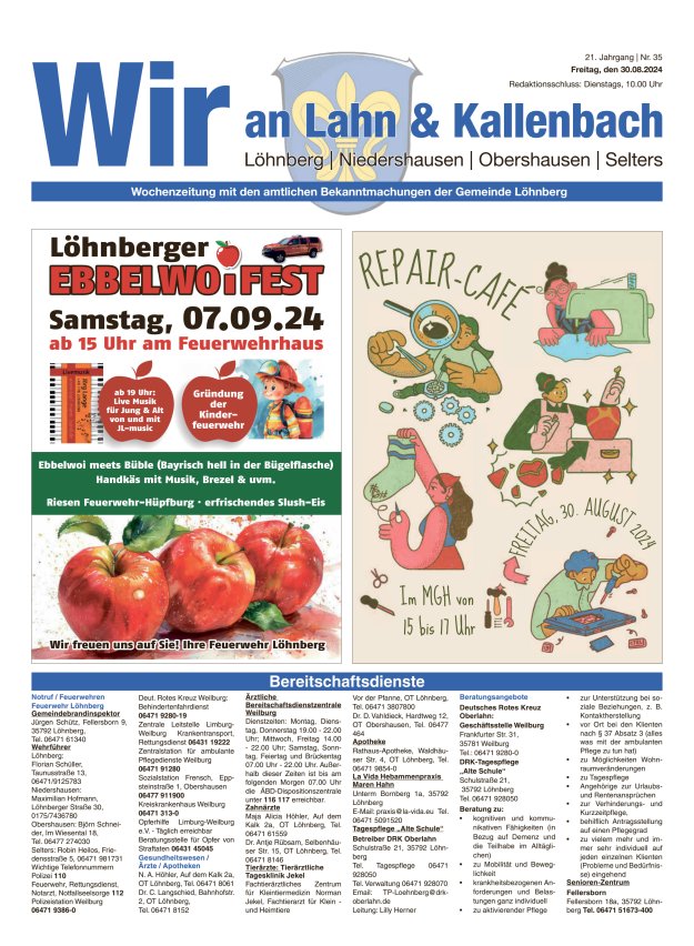 Amtliches Mitteilungsblatt der Gemeinde Löhnberg Titelblatt 35/2024
