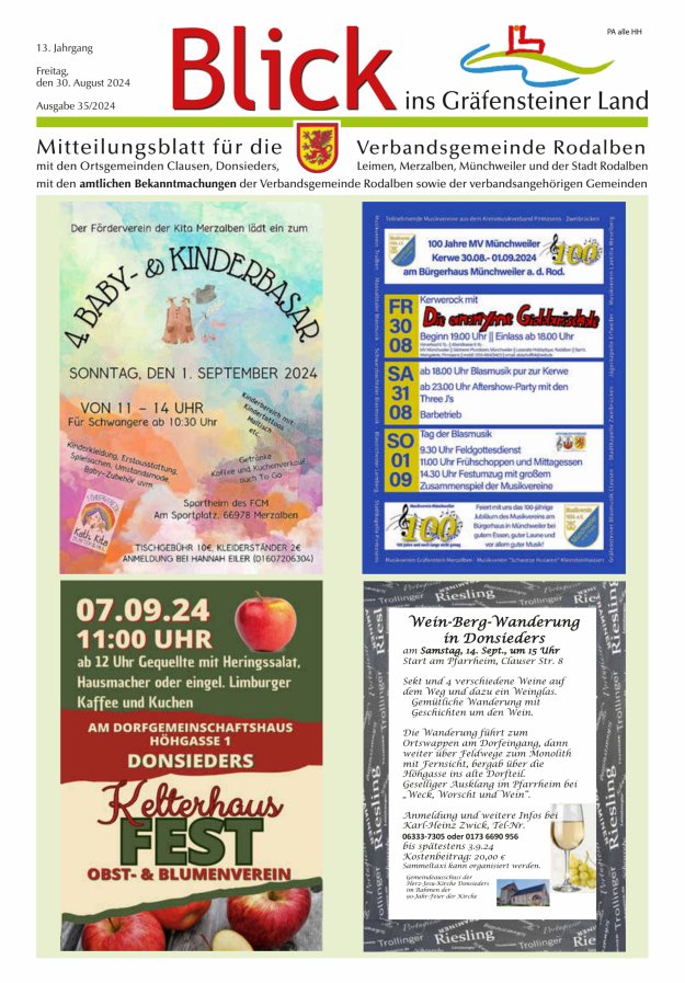 Blick ins Gräfensteiner Land VG Rodalben Titelblatt 35/2024