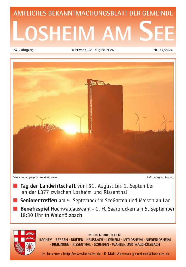Amtliches Bekanntmachungsblatt der Gemeinde Losheim am See Titelblatt 35/2024