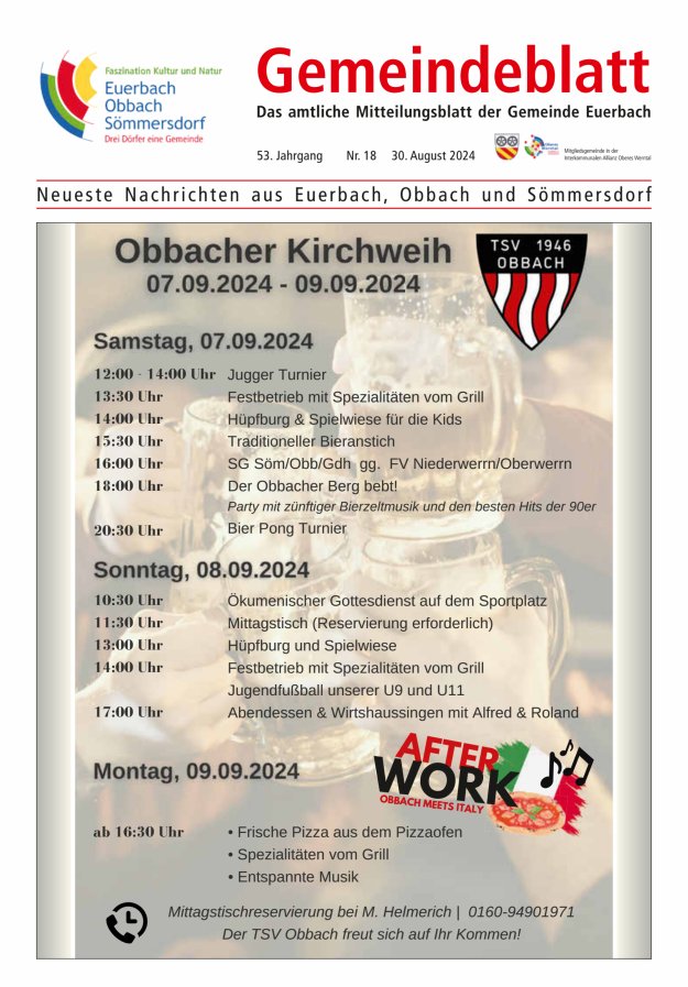 Gemeindeblatt der Gemeinde Euerbach Titelblatt 18/2024