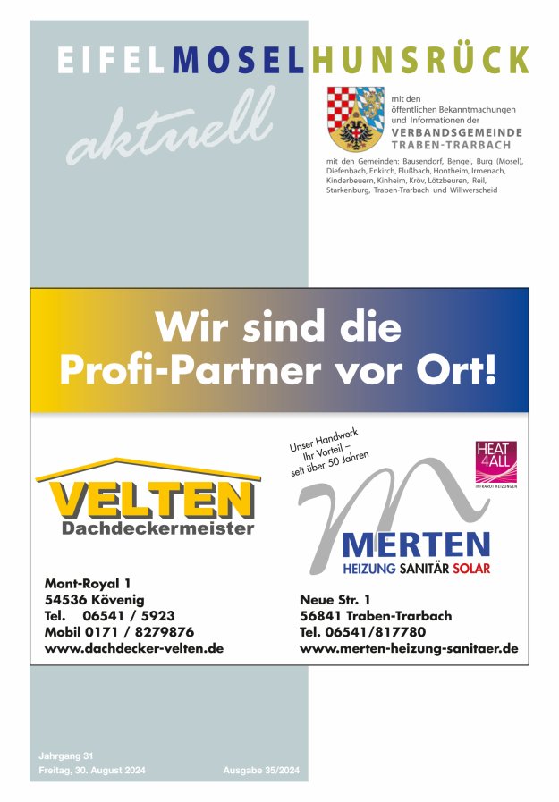 Eifel-Mosel-Hunsrück aktuell VG Traben-Trarbach Titelblatt 35/2024
