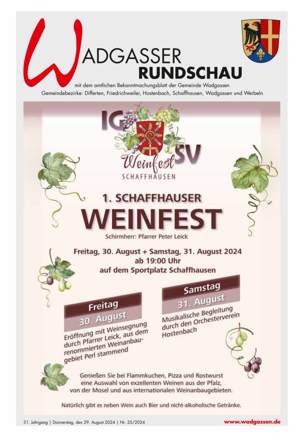 Wadgasser Rundschau Titelblatt 35/2024