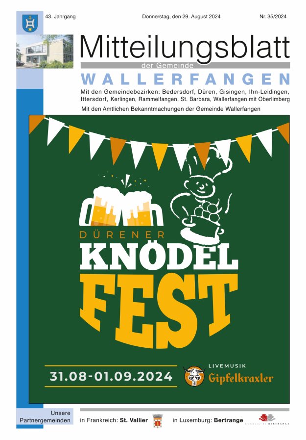 Mitteilungsblatt Gemeinde Wallerfangen Titelblatt 35/2024