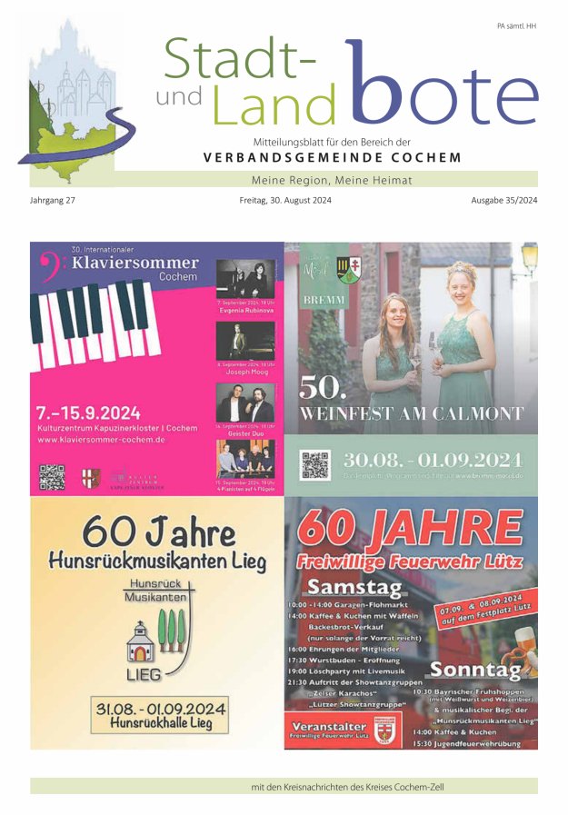 Stadt- und Landbote VG Cochem Titelblatt 35/2024