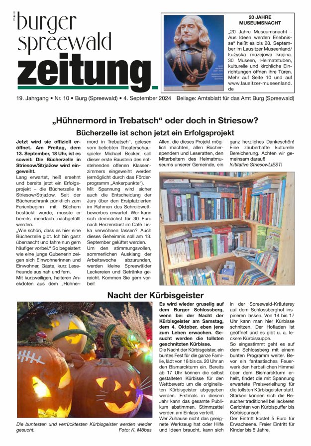 Burger Spreewald Zeitung - Amtsblatt für das Amt Burg (Spreewald) Titelblatt 11/2024