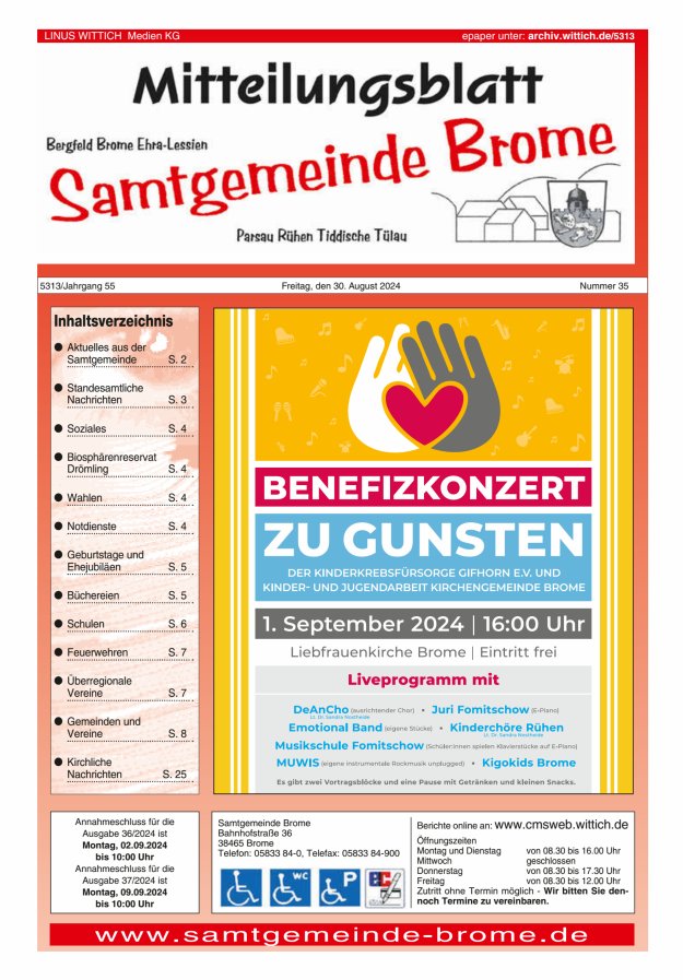 Mitteilungsblatt der Samtgemeinde Brome Titelblatt 35/2024