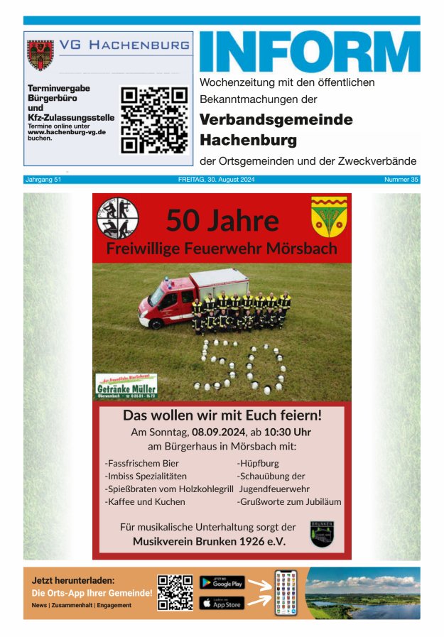 INFORM - Wochenzeitung der Verbandsgemeinde Hachenburg Titelblatt 35/2024