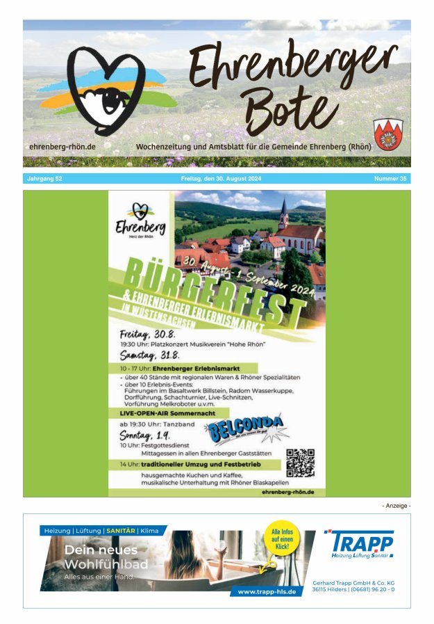 Ehrenberger Bote Titelblatt 35/2024