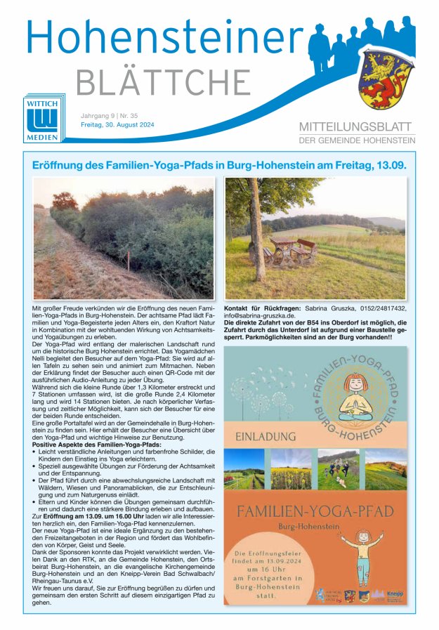 Hohensteiner Blättche Titelblatt 35/2024