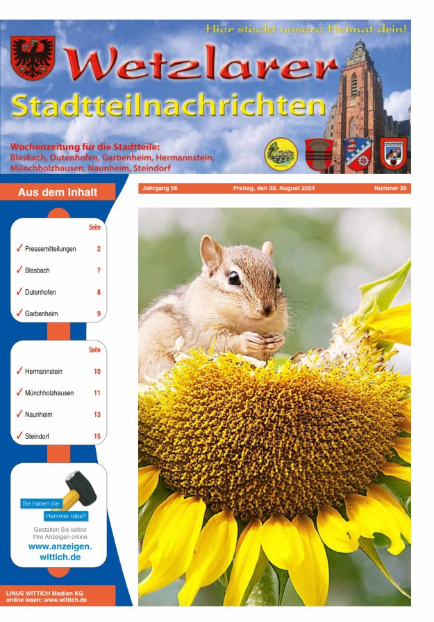 Wetzlarer Stadtteilnachrichten Titelblatt 35/2024
