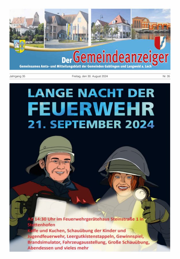 Der Gemeindeanzeiger - Gablingen Langweid Titelblatt 35/2024