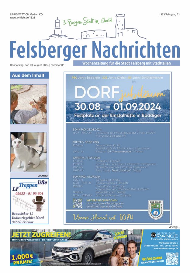 Felsberger Nachrichten Titelblatt 35/2024