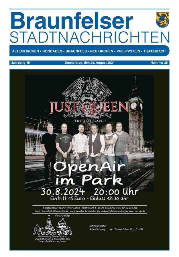Braunfelser Stadtnachrichten Titelblatt 35/2024