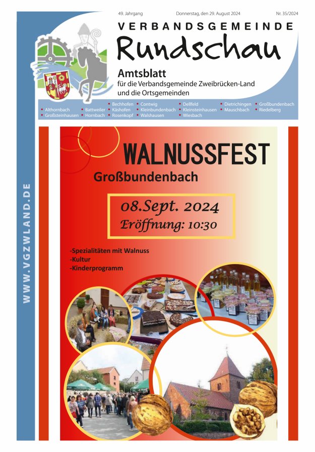 Verbandsgemeinde Rundschau Zweibrücken-Land Titelblatt 35/2024