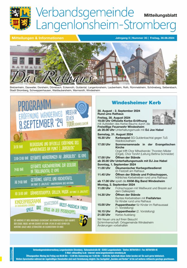 Das Rathaus - MTB d VG Langenlonsheim-Stromberg  Titelblatt 35/2024