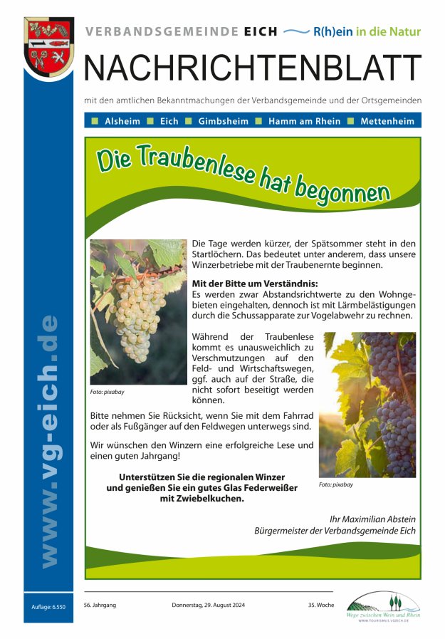 Nachrichtenblatt der VG Eich Titelblatt 35/2024