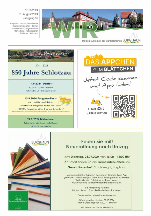 WIR - mit Amtsblatt der Marktgemeinde Burghaun Titelblatt 35/2024