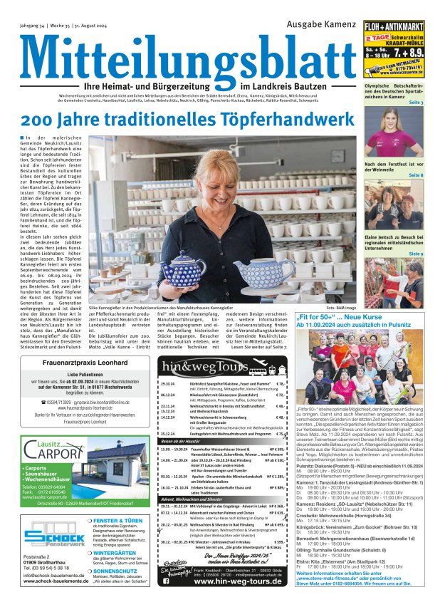 Mitteilungsblatt LK Bautzen Ausgabe Kamenz Titelblatt 34/2024
