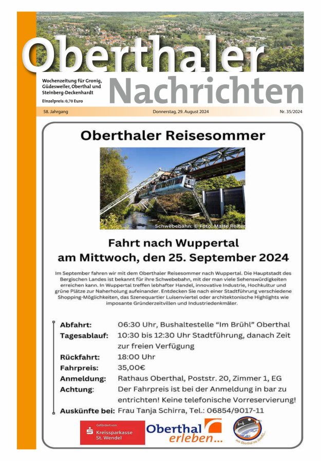 Oberthaler Nachrichten Titelblatt 35/2024