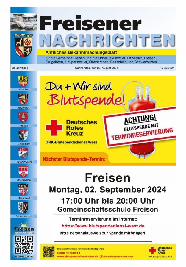 Freisener Nachrichten Titelblatt 35/2024