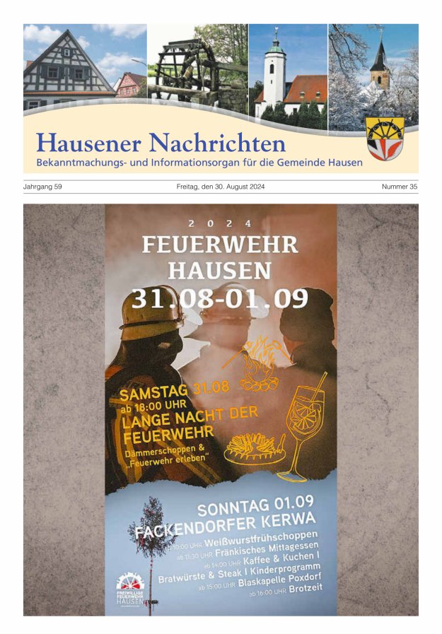 Hausener Nachrichten Titelblatt 35/2024