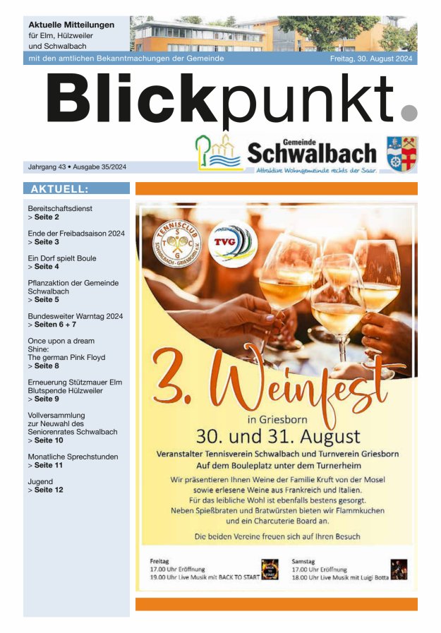 Blickpunkt Schwalbach Titelblatt 35/2024