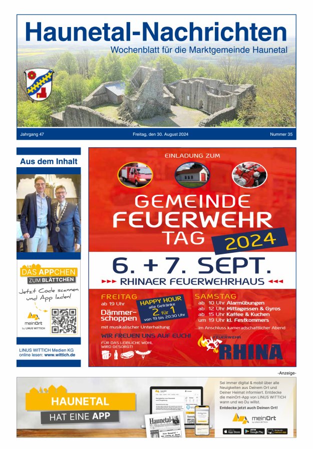 Haunetal-Nachrichten Titelblatt 35/2024