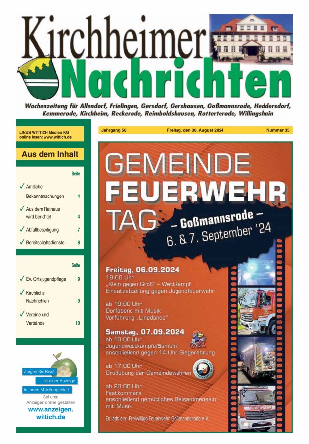 Kirchheimer Nachrichten Titelblatt 35/2024