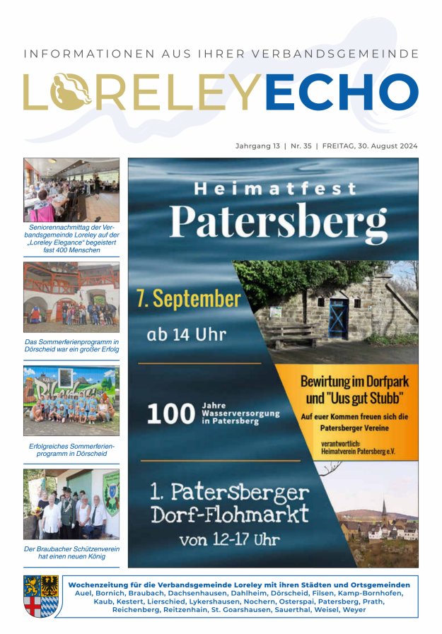 Loreley-Echo - Mitteilungsblatt der Verbandsgemeinde Loreley Titelblatt 35/2024