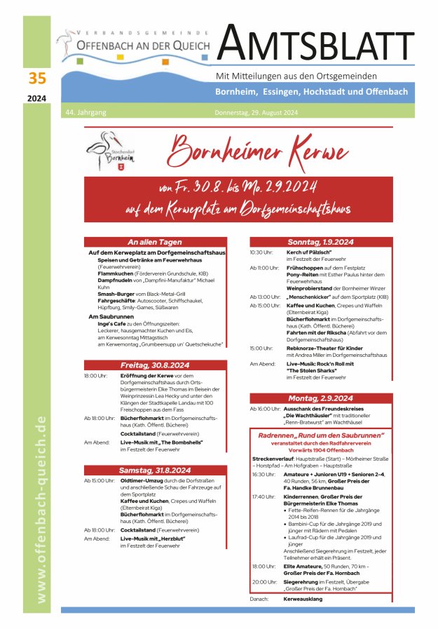 Amtsblatt VG Offenbach an der Queich Titelblatt 35/2024