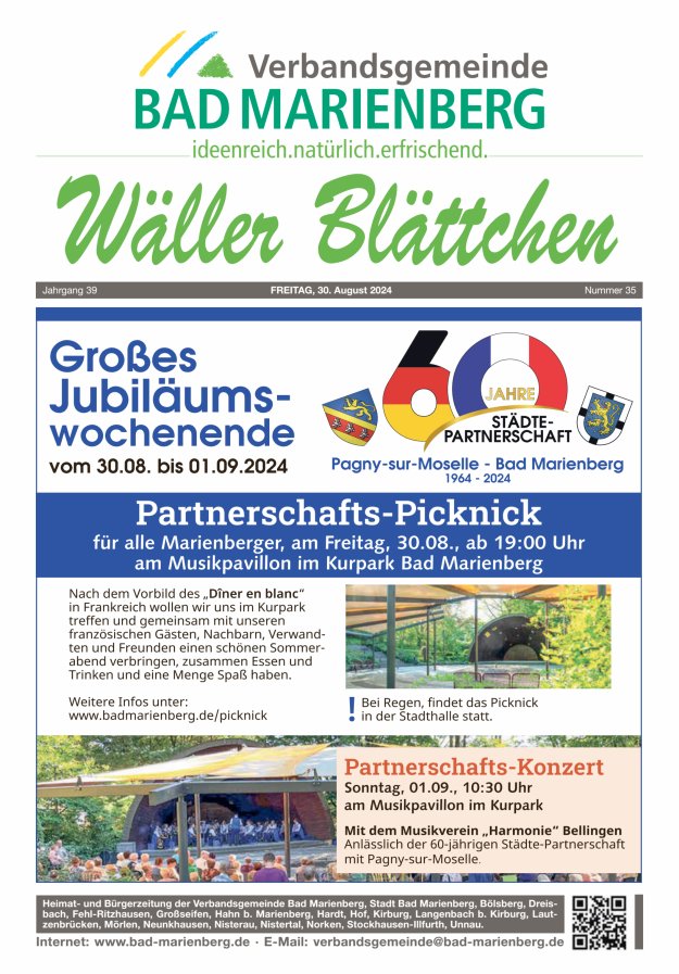 Wäller Blättchen - Verbandsgemeinde Bad Marienberg Titelblatt 35/2024