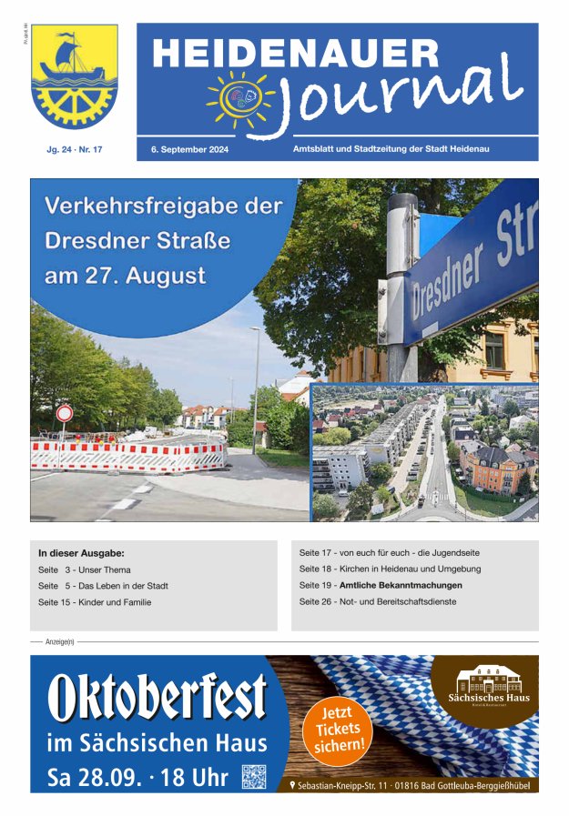 Heidenauer Journal - Amtsblatt und Stadtzeitung der Stadt Heidenau Titelblatt 17/2024