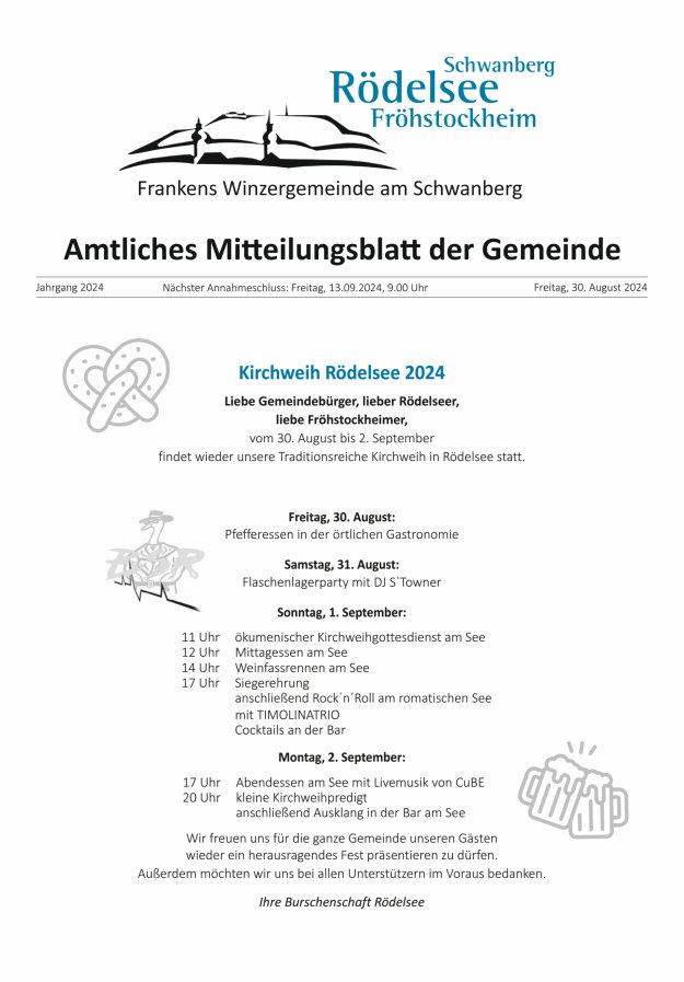 Amtliches Mitteilungsblatt der Gemeinde Rödelsee Titelblatt 08/2024