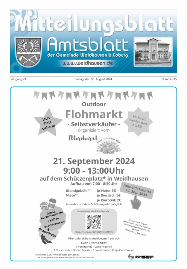 Mitteilungsblatt - Amtsblatt der Gemeinde Weidhausen b Coburg Titelblatt 35/2024