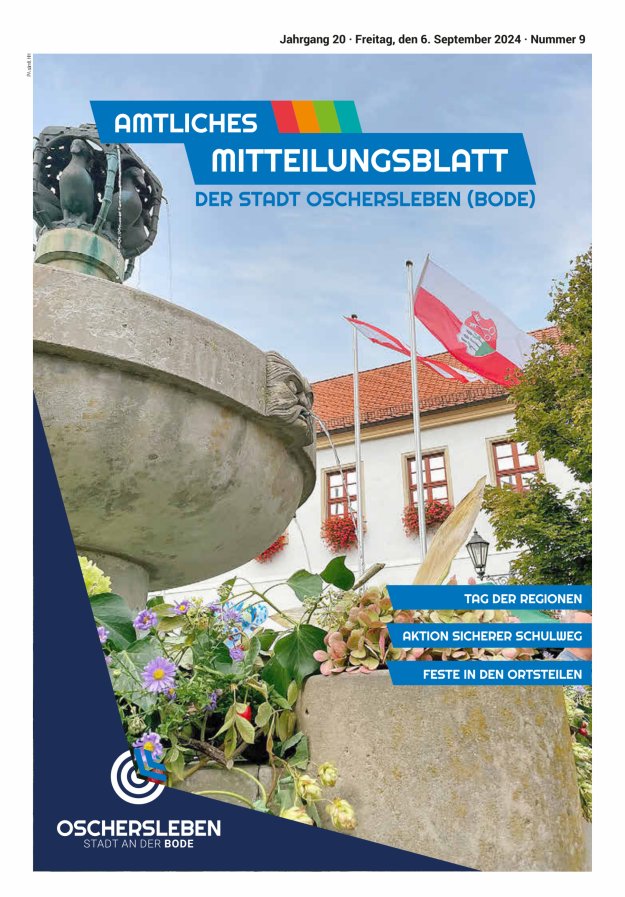Amtliches Mitteilungsblatt der Stadt Oschersleben (Bode) und ihrer Ortsteile Titelblatt 09/2024