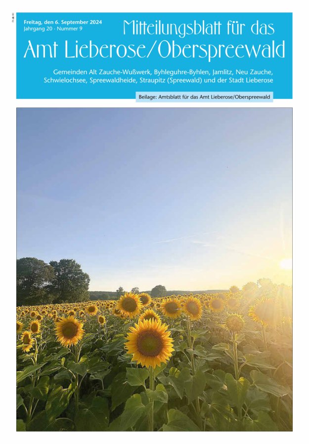 Mitteilungsblatt – Amtsblatt für das Amt Lieberose/Oberspreewald Titelblatt 09/2024