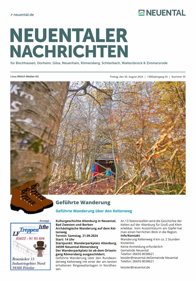 Neuentaler Nachrichten Titelblatt 35/2024