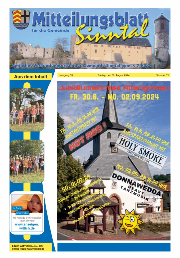 Mitteilungsblatt für die Gemeinde Sinntal Titelblatt 35/2024