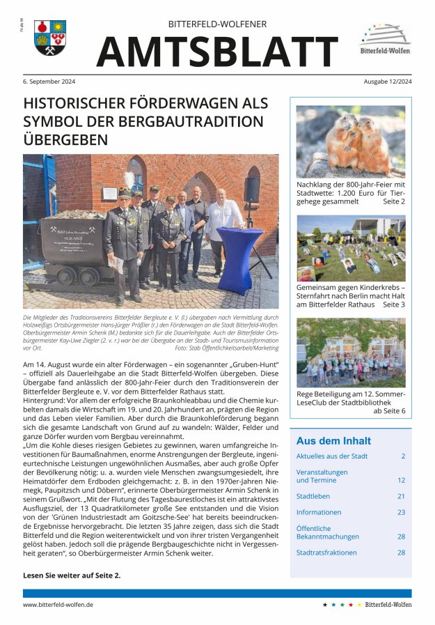 Bitterfeld-Wolfener Amtsblatt Titelblatt 12/2024
