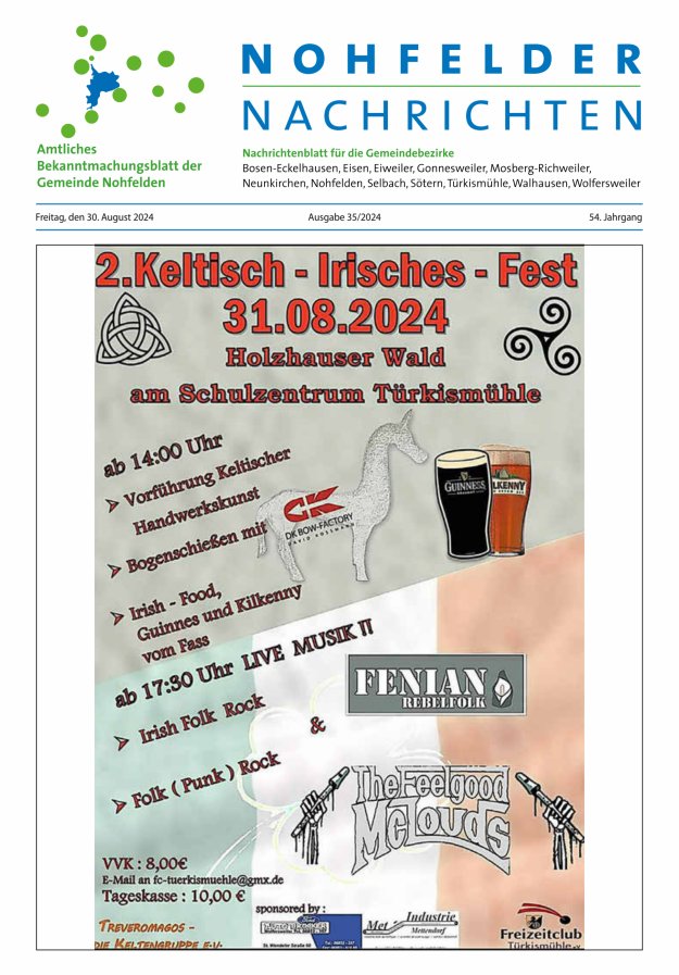 Nohfelder Nachrichten Titelblatt 35/2024