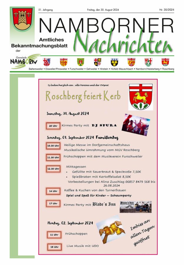 Namborner Nachrichten Titelblatt 35/2024