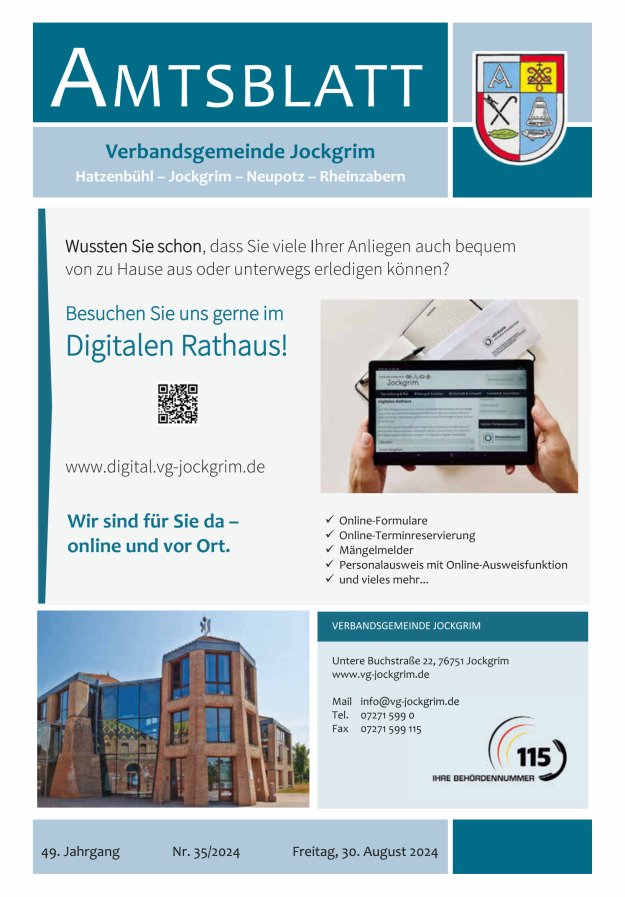 Amtsblatt VG Jockgrim Titelblatt 35/2024