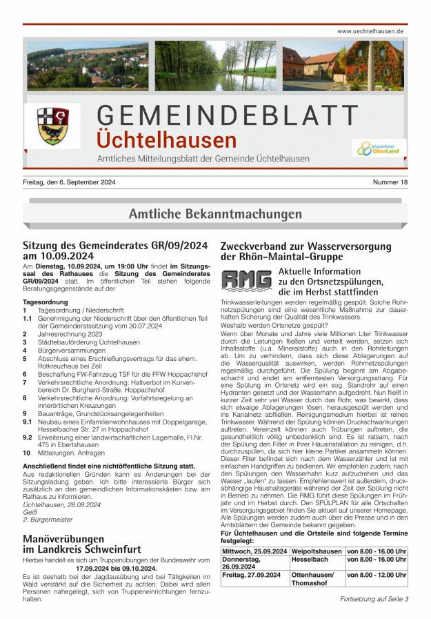 Gemeindeblatt Üchtelhausen Titelblatt 18/2024