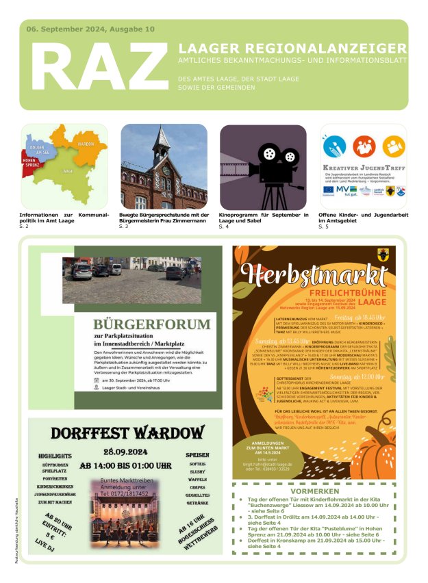 Laager Regionalanzeiger Titelblatt 09/2024