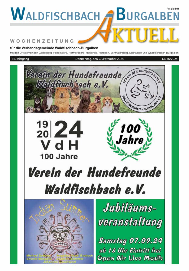 Amtsblatt der Verbandsgemeinde Waldfischbach-Burgalben Titelblatt 36/2024